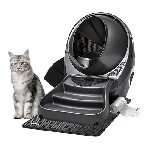 Litter-Robot 3 Connect Core Bundle by Whisker, Grey - Includes Automatic, Self-Cleaning Litter Box, LitterTrap Mat, Fence, Ramp, 25 Liners, 3 Carbon Filters & WhiskerCare 1-Year Warranty - Grey