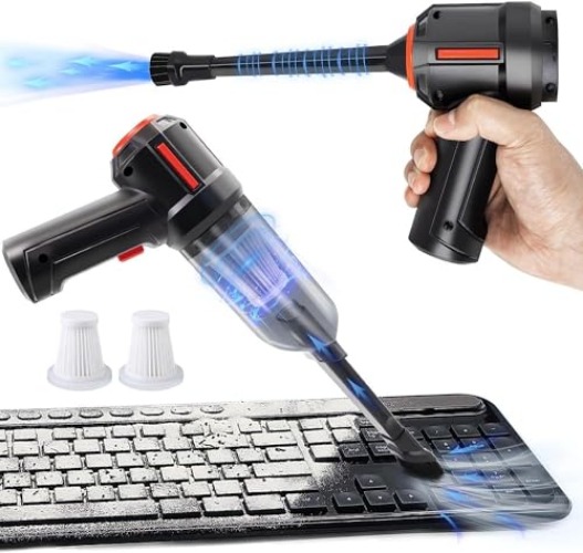 PeroBuno 3-in-1 Computer Vacuum Cleaner - Air Duster - for Keyboard Cleaning - Cordless Canned Air - Powerful 45000RPM - Energy-Efficient - Compressed Air - Basic-black