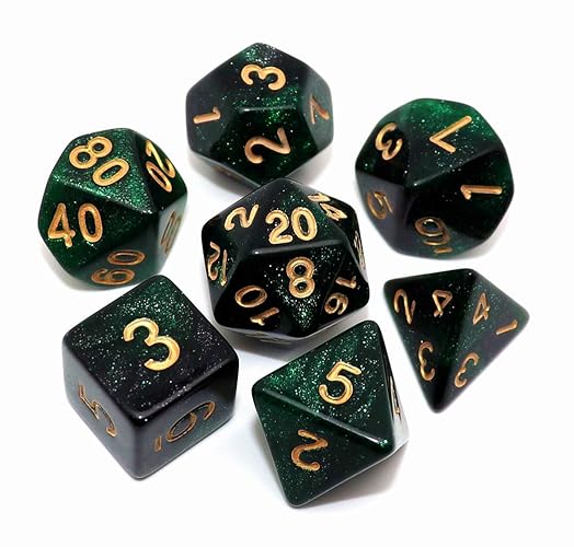 CREEBUY Polyhedral DND Dice Set Glitter Dice for Dungeon and Dragons D&D RPG Role Playing Games Green Mix Black Nebula Dice - Black Mixed Green+glitter