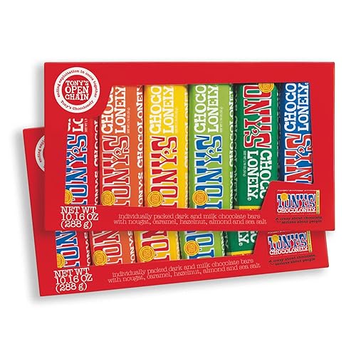 Tony's Chocolonely Chocolate Bar Variety Pack - Milk, Dark, Nougat, Caramel, Hazelnut, Almond & Sea Salt - 6 Individually Packed Bars (Pack of 2) - 6 Piece Set (Pack of 2)