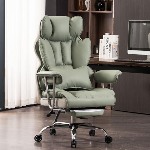 Efomao Desk Office Chair 400LBS, Big and Tall Office Chair, PU Leather Computer Chair, Executive Office Chair with Leg Rest and Lumbar Support, Light Green Office Chair - Light Green