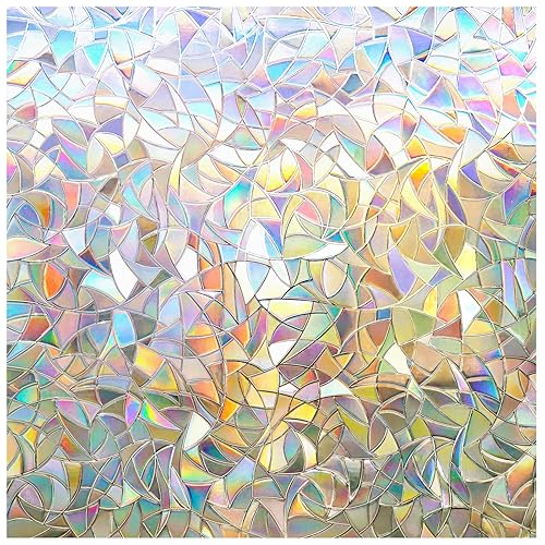 rabbitgoo Window Privacy Film Rainbow Film Decorative Window Sticker, 3D Static Stained Glass Cling Tint for Home Heat Control Non-Adhesive, 17.5 x 78.7 inches - 17.5" x 78.7" - Clear