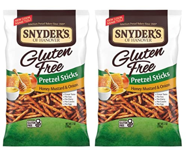 Snyder's of Hanover Gluten Free Pretzel Sticks, Honey Mustard and Onion, 7 oz - Onion - 8 Ounce (Pack of 2)