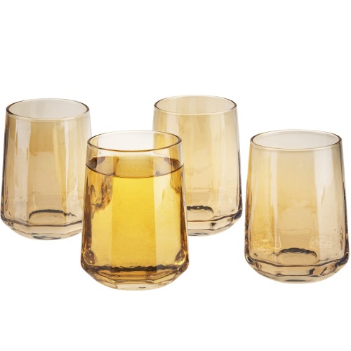 MyGift Vintage Style Amber Glassware Set of 4, Stemless Wine Glasses