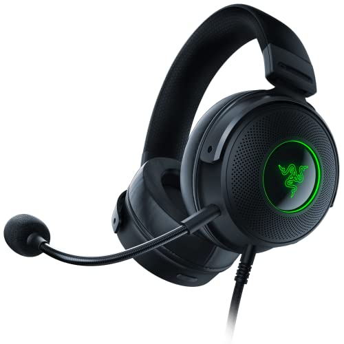 Razer Kraken V3 HyperSense Wired USB Gaming Headset w/Haptic Technology: Triforce Titanium 50mm Drivers - THX Spatial Audio - Hybrid Fabric & Leatherette Memory Foam Cushions - Detachable Mic - Kraken V3 HyperSense - Headset