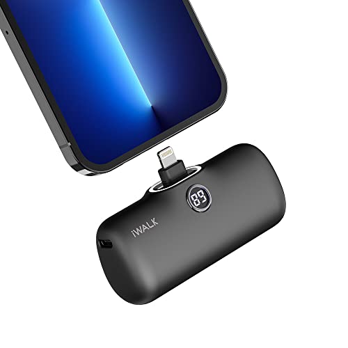 iWALK LinkPod Portable Charger 4800mAh Power Bank PD Fast Charging Small Docking Battery with LED Display Compatible with iPhone 14/14 Pro Max/13/13 Pro Max/12/12 Pro/11/X/8/7/6,Black - Black