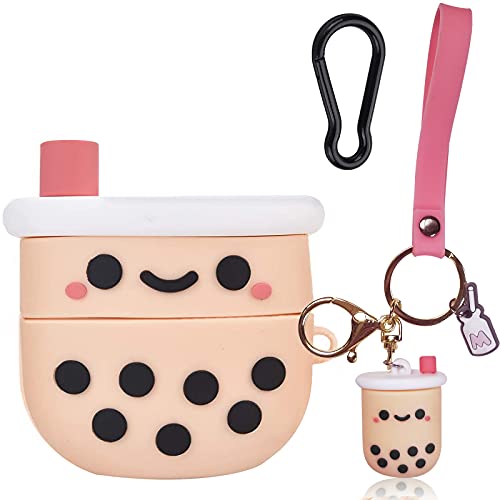 Cute Airpods Pro Case Cover with Keychain,Girly Pink Boba Milk Tea Silicone Protective Shockproof Compatible with AirPods Pro Charging Case for Girls - Airpods Pro