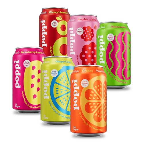 POPPI Sparkling Prebiotic Soda, Beverages w/Apple Cider Vinegar, Seltzer Water & Fruit Juice, Fun Favorites Variety Pack, 12oz (12 Pack) (Packaging May Vary) - (Variety) Fun Favorites - 12 Fl Oz (Pack of 12)