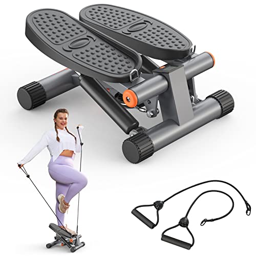 Niceday Steppers for Exercise, Stair Stepper with Resistance Bands, Mini Stepper with 300LBS Loading Capacity, Hydraulic Fitness Stepper with LCD Monitor - Gray