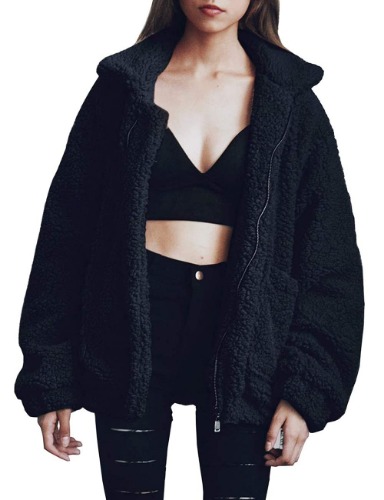 PRETTYGARDEN Women's 2022 Fashion Winter Coat Long Sleeve Lapel Zip Up Faux Shearling Shaggy Oversized Shacket Jacket