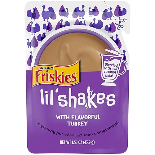 Purina Friskies Wet Pureed Cat Food Topper, Lil' Shakes With Flavorful Turkey Lickable Cat Treats - (Pack of 16) 1.55 oz. Pouches
