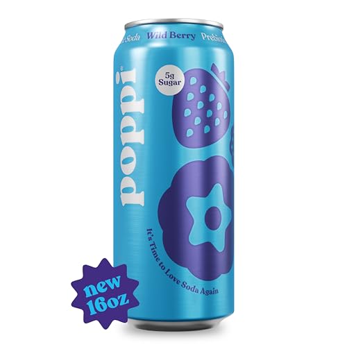 POPPI 16oz Sparkling Prebiotic Soda, Beverages w/Apple Cider Vinegar, Seltzer Water & Fruit Juice, Wild Berry, (12 Pack) - Wild Berry - 16 Fl Oz (Pack of 12)