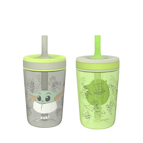 Zak Designs Star Wars The Mandalorian Kelso Toddler Cups for Travel or at Home, 15oz 2-Pack Durable Plastic Sippy Cups with Leak-Proof Design is Perfect for Kids (Baby Yoda, Grogu) - Star Wars The Grogu
