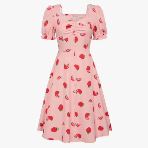 Belle Poque 2024 Summer Puff Short Sleeve Midi Dress