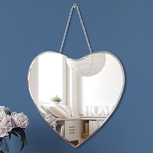 QMDECOR Heart Shaped Mirror with Iron Chain for Wall Decor 12x12 inch Wall Hang Real Glass Frameless Decorative Mirror Glam Mirror - 1 Piece