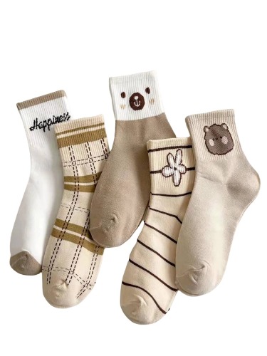 SheIn Women's 5 Pairs Cute Cartoon Print Graphic Above Ankle Crew Socks