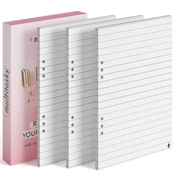 A5/A6 Notebook Paper Refill 3-Pack: Line, Dot, Grid, To-Do / Sticky Note Ruler Insert - Line / A6