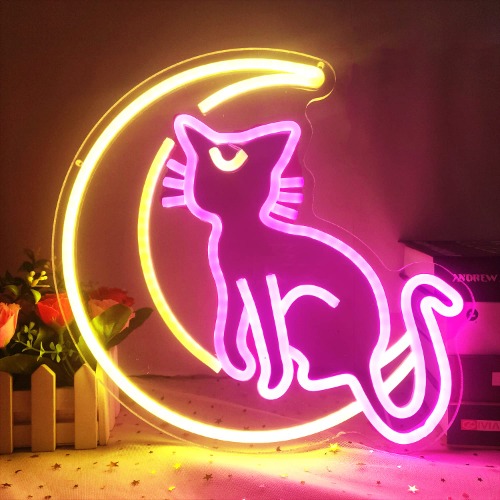 Sailor Moon Luna Neon Signs Dimmable Cartoon Magic Cat Moon Light Anime Neon Sign Art Wall Decorative Lights for Girl's Room Game Room Birthday Gifts Birthday Halloween Christmas Gift Pink Warm White