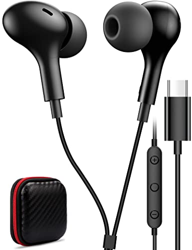 USB C Headphone for Samsung S23 FE S22 S21 S20 A53 A54 Wired Earbuds Magnetic in-Ear Type C Earphone with Microphone Volume Control Bass Stereo Noise Canceling for iPhone 15 Pro Max Pixel 6 6a 7a 8 5 - Black
