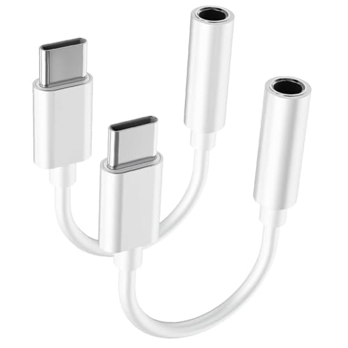 Htrenc USB C to 3.5mm Headphone Jack Adapter, Hi-Res Audio, Compatible with iPhone 15, Samsung Galaxy S23, MacBook, Note - 2 Pack