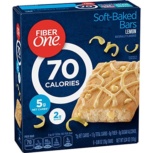 Fiber One 70 Calorie Soft-Baked Bars, Lemon, Snack Bars, 6 ct