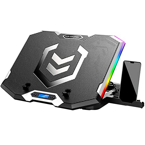 ICE COOREL Gaming Laptop Cooling Pad 15-17.3 Inch, Laptop Fan with 6 RGB Cooling Fans, Laptop Cooling Stand with 6 Height Adjustable, Laptop Cooler with LCD Screen, 2 USB Ports, Phone Stand - 6 Fans