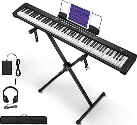 Starfavor Semi-weighted Piano Keyboard 88 Keys with Stand, Sustain Pedal, and Carrying Case, SEK-88A - 88 Key Keyboard +Piano Stand +Pedal +Headphone