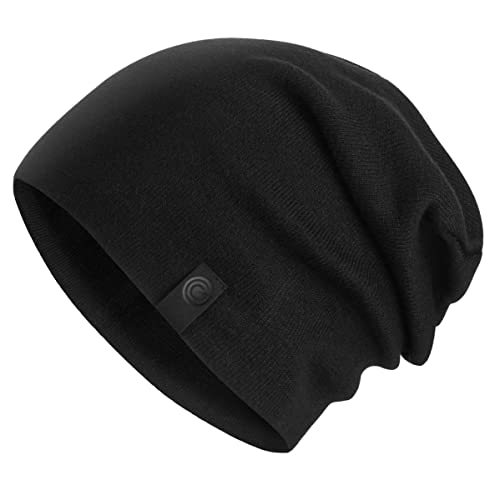 Warm Slouchy Beanie Hat - Deliciously Soft Daily Beanie in Fine Knit - Black