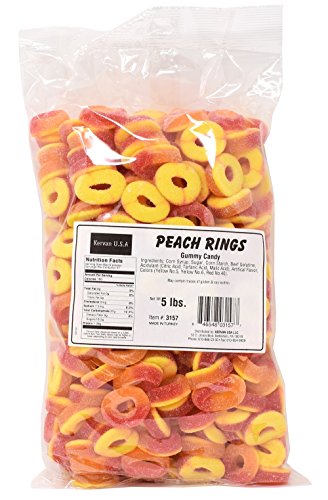 Kervan Candy Peach Rings Bulk Gummy Candy - 5 Pound Bag - Fruity & Sweet Gift Snacks for Kids - Party Size - Peach Rings