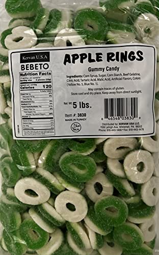 Kervan Candy Apple Rings Bulk Gummy Candy - 5 Pound Bag - Fruity & Sweet Gift Snacks for Kids - Party Size - Apple Rings