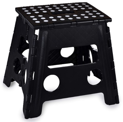 Folding Step Stool, 13 Inch - The Anti-Skid Step Stool is Sturdy to Support Adults and Safe Enough for Kids. Opens Easy with One Flip. Great for Kitchen, Bathroom, Bedroom, Kids or Adults. (Black) - Black