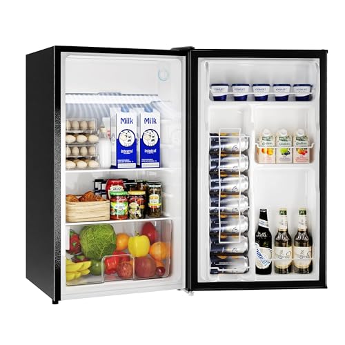 BANGSON Mini Fridge with Freezer, 3.2Cu.Ft, Single Door Small Refrigerator, Energy-efficient, Low Noise, Mini fridge for Bedroom Dorm and Office, Black - Single Door Black Refrigerator
