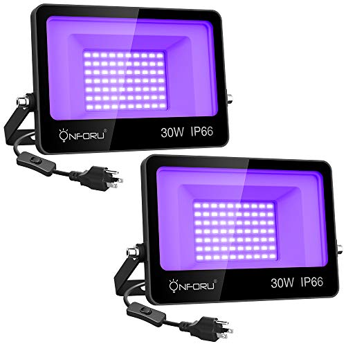 Onforu 2 Pack 30W LED Black Lights, Blacklight Flood Light with Plug, IP66 Waterproof, for Halloween Party, Glow in The Dark, Stage Lighting, Aquarium, Body Paint, Fluorescent Poster, Neon Glow,Black - Black