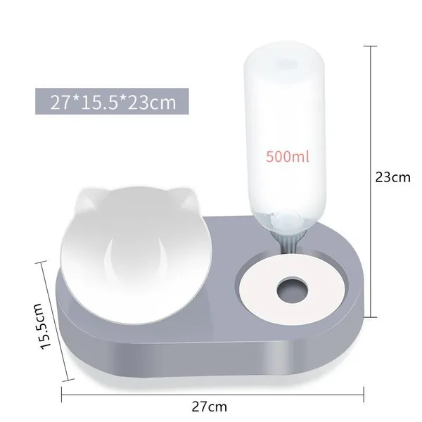 Cat Dog Food Bowl & Automatic Water Dispenser | Raised Tilted Non-Slip Elevated Pet Dish by PetWithMe