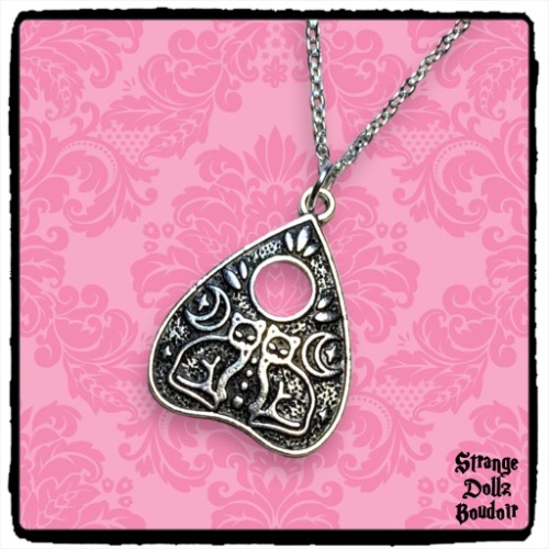 Back in stock - Ouija Planchette Cat Moon Necklace, Celestial Witchy Gothic, Strange Dollz Boudoir