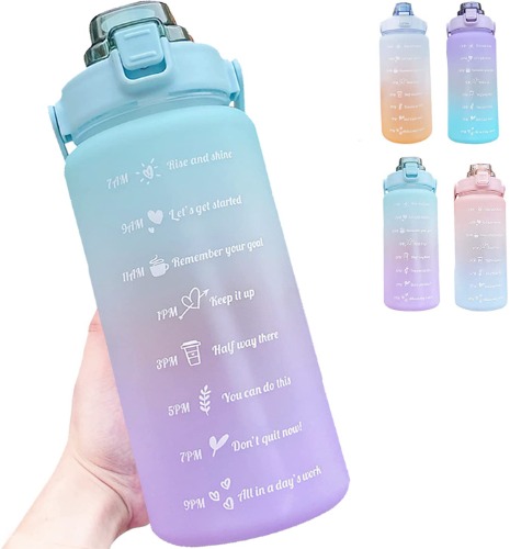 Hatieo 2 Litre Water Bottle, Big Water Bottle with Straw, Leakproof Sport Water Bottle with Time Markings Reminder, Motivational Water Bottle for Fitness, Camping Yoga Trave Gym Outdoor Sports