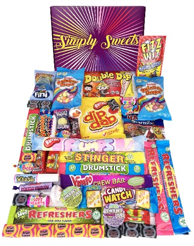 Simply Sweets Retro Sweet Hamper Gift Box. Packed with The Best Retro Sweet. A Perfect Present for Birthdays, Get Well Soon, Christmas. Packed in a Fun Stylish Unique Box.