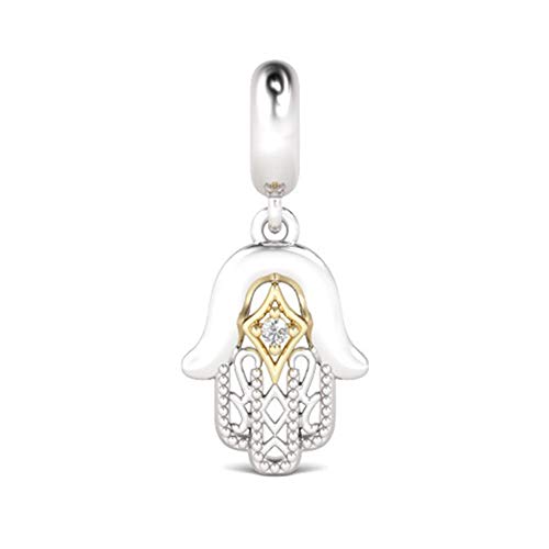 GNOCE Charms Bead for Bracelets All is Well Palm-Shaped Hamsa Hand 925 Sterling Silver Gold Plated Bead Charms for Bracelets Necklace Gifts for Her