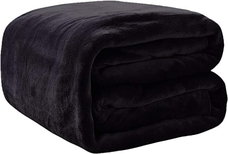 Rohi Fleece Blanket Double for Bed Couch & Sofa - Super Soft Fluffy Faux Fur Warm Solid Black Bed Throws for Sofa Fleece Bedspread Blanket - 150x200cm