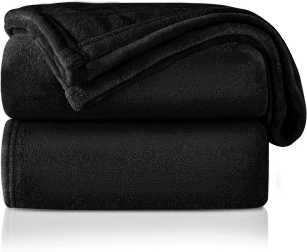 RATEL Fleece Blanket Throw Blanket, 80×90 inch Fluffy Blanket Sofa Throw for Bed/Chairs/Couch, Microfiber Flannel Soft Blankets Warm, Cozy and Durable, Black, 200x230cm