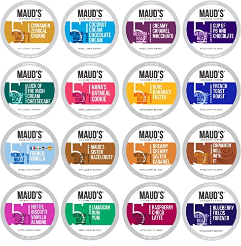 Mauds Super Flavored Coffee Variety Pack - 80ct Single Serve Pods with 16 Flavors of Medium Roast Arabica Coffee - Super Flavored Coffee Pods Variety Pack - 80 Count (Pack of 1)