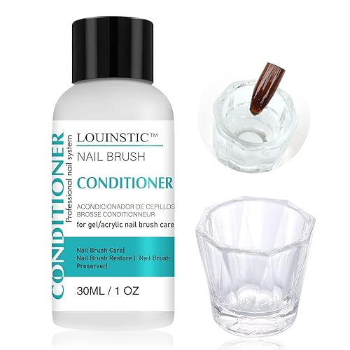 LOUINSTIC Nail Brush Cleaner and Conditioner - Quickly Clean Gel Nail Brushes, Paint Brushes, Airbrushes, Art Tools, Nail Brush Preserver and Restorer for Kolinsky Acrylic Nail Brush & Gel Nail Brush - nail brush cleaner 1oz