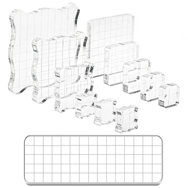 Suwimut 12 Pieces Acrylic Stamp Blocks, Clear Stamping Blocks Stamping Tools Set with Grid Lines for Scrapbooking Crafts Card Making, Assorted Sizes