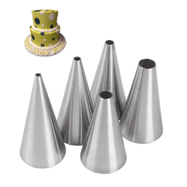 Suuker 5pcs Round Hole Russian Piping Nozzles Set,Professional Stainless Steel Nozzles Tips Piping Set For Pastry Fondant,Cake Decorating Supplies Baking Set Tools（Silver）