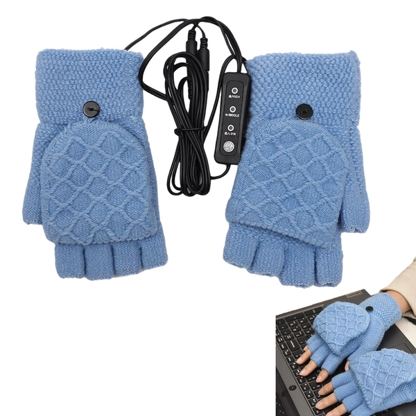 Heated Winter Gloves for Women | Heating Winter Warm Laptop Gloves | Half & Full Wearable Fingerless Hand Warmer Gloves, Double Sided Heated Gloves for Women Men Generic - Blue
