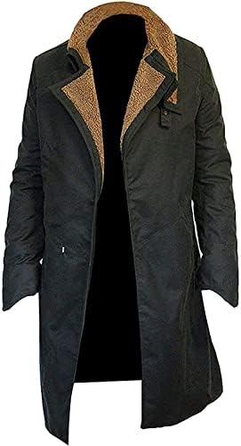 LASHKAAR Mens Trench Runner Coat - Ryan Gosling Cotton Black Fur Coat - Officer K 2049 Coat Jacket - Medium - Black