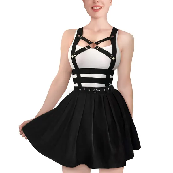 Overall Skirt Romper - Black Small