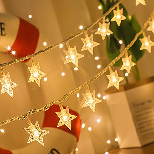 Yummuely Star String Lights 10Ft 20 LED Fairy Lights Battery Operated Waterproof Indoor Outdoor Twinkle Christmas Lights for Bedroom Party Wedding Xmas Tree Decoration (Warm White) - Warm White - Star Lights