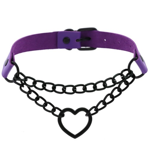 Pastel Goth Heart Choker - Purple