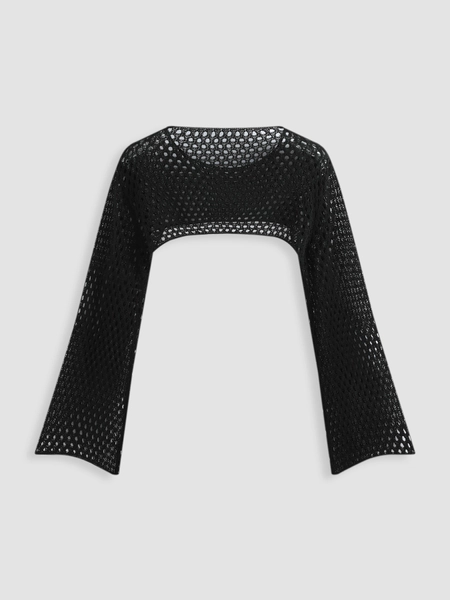 Midnight Veil Ultra-Cropped Long Sleeve Shrug Curve & Plus